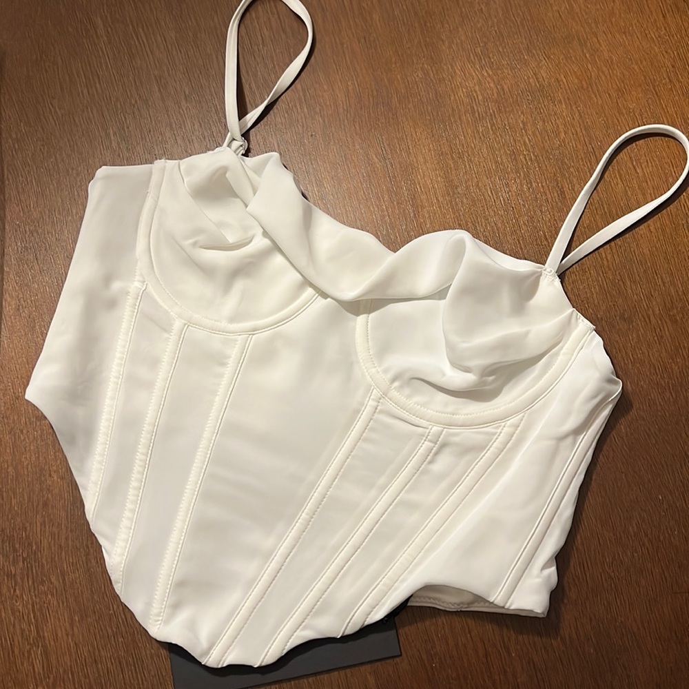 White fox boutique white corset cowl neck top